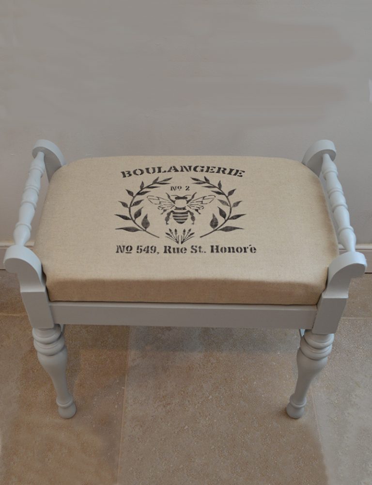french inspired stenciled foot stool