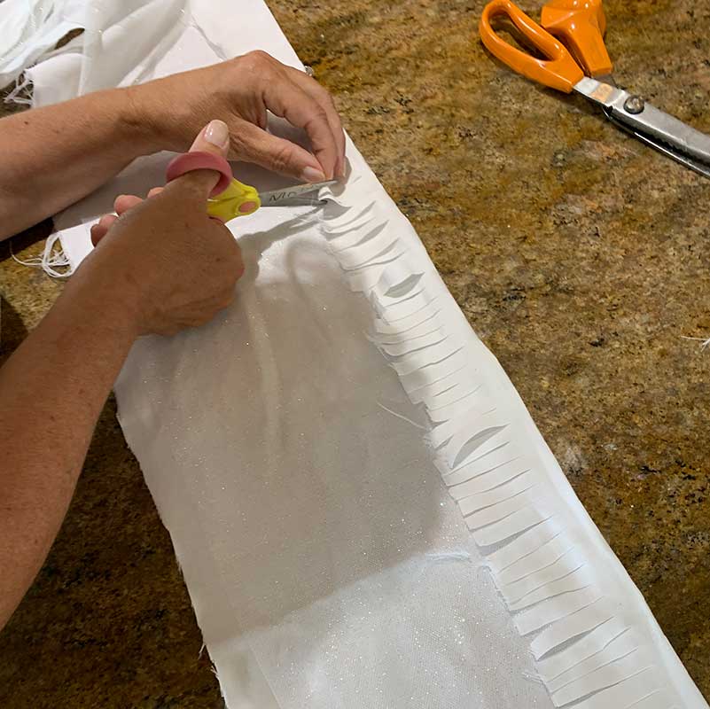 sheet with fringe for toga costume