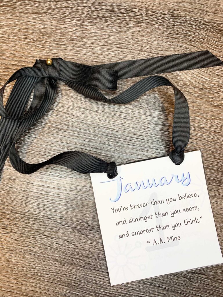 Inspirational january calendar tied with  a ribbon