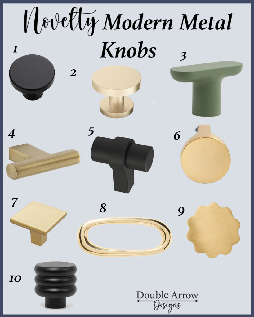 10 metal modern knobs in black, golf and green