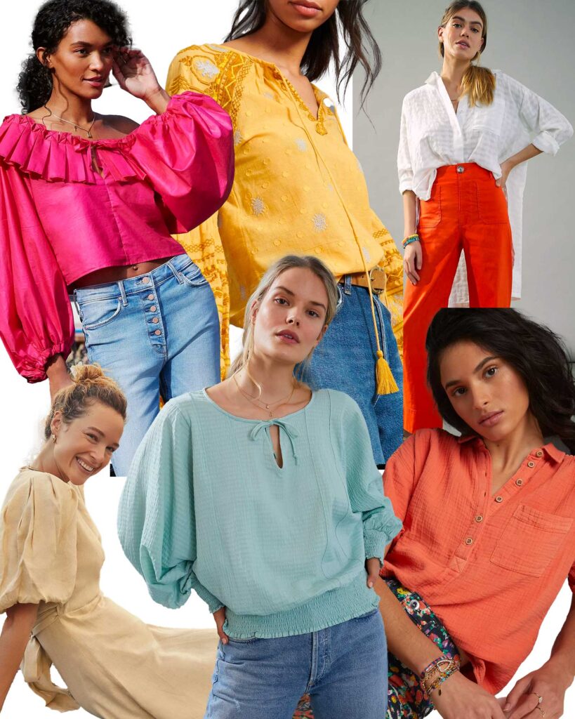 Spring 2021 color trend featuring various models in spring colors.