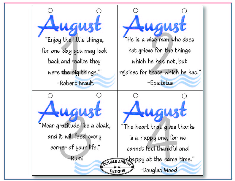 August 1-4 with an inspirational quote on each square