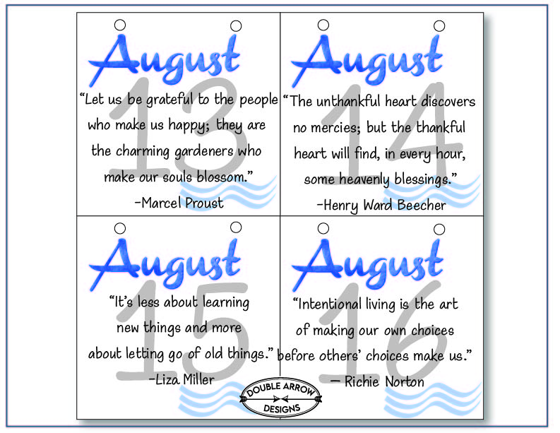 August 13-16 with an inspirational quote on each square