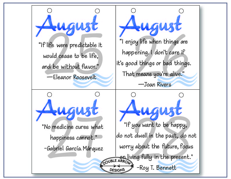 August Calendar Printable  25-28 with an inspirational quote on each square