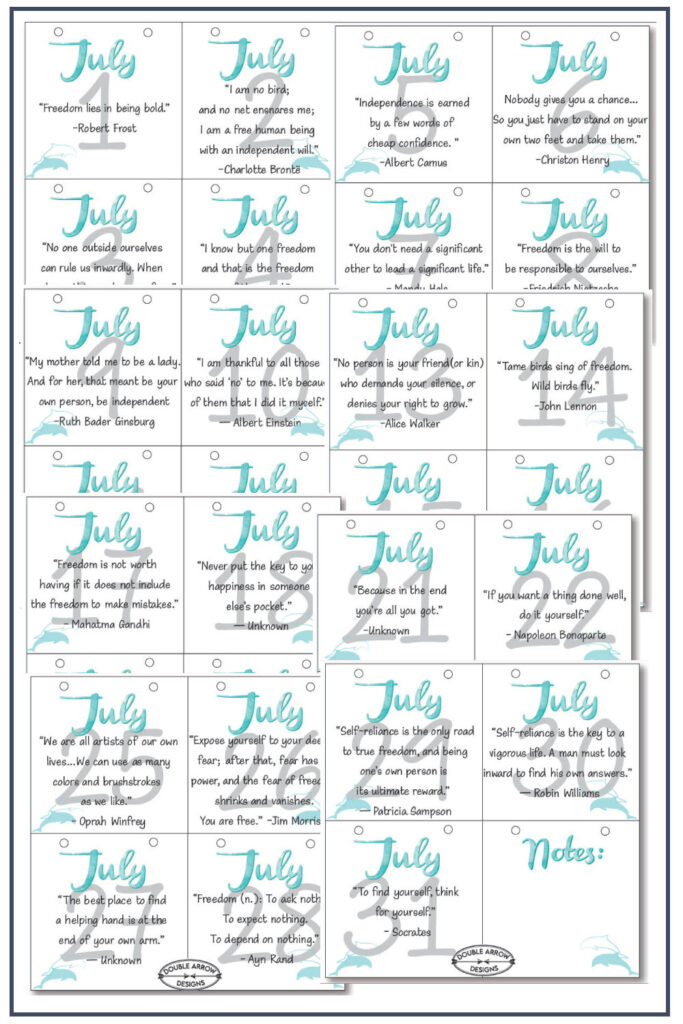 month of july inspirational calendar pages