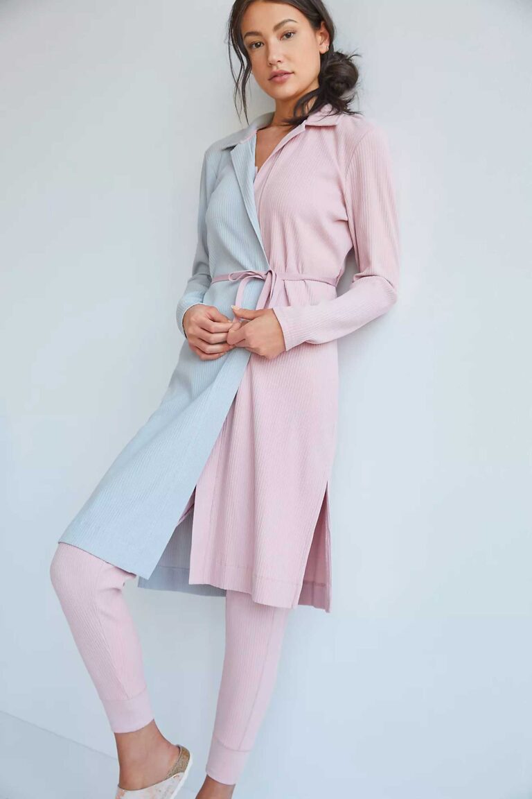 woman in two toned rib loungewear for moms