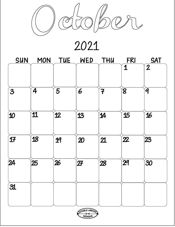 October 2021 Calendar Printable- let's be inspired! - Double Arrow Designs