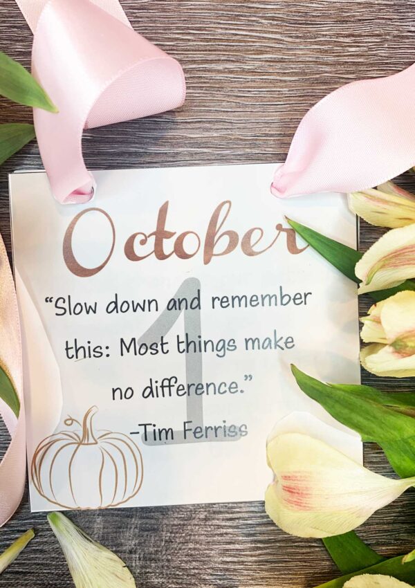 october inspirational calendar with ink ribbon and flowers
