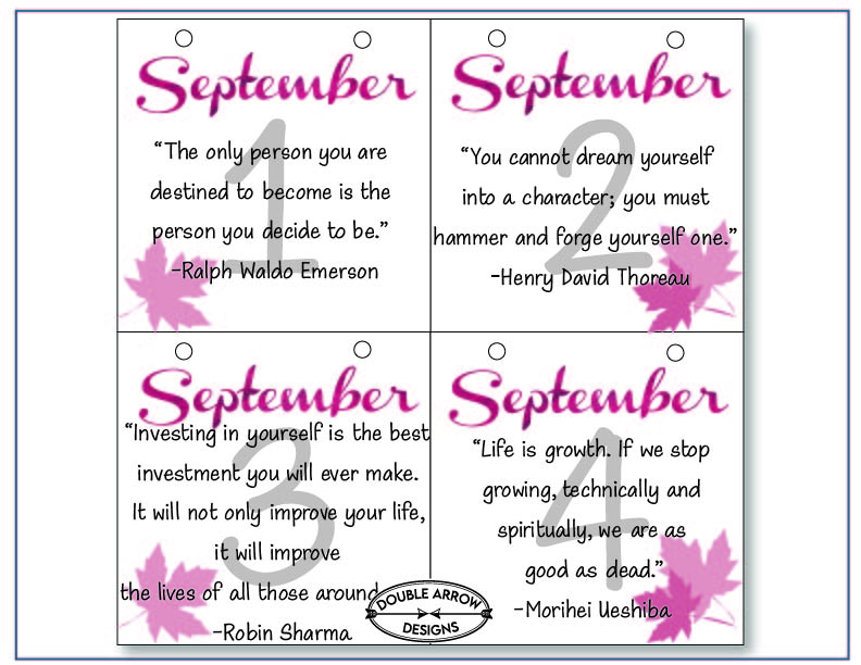 september 1-4 calendar with inspirational quotes