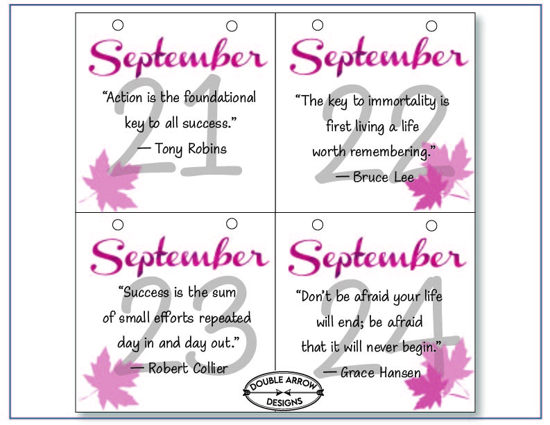 september 21-24 calendar with inspirational quotes