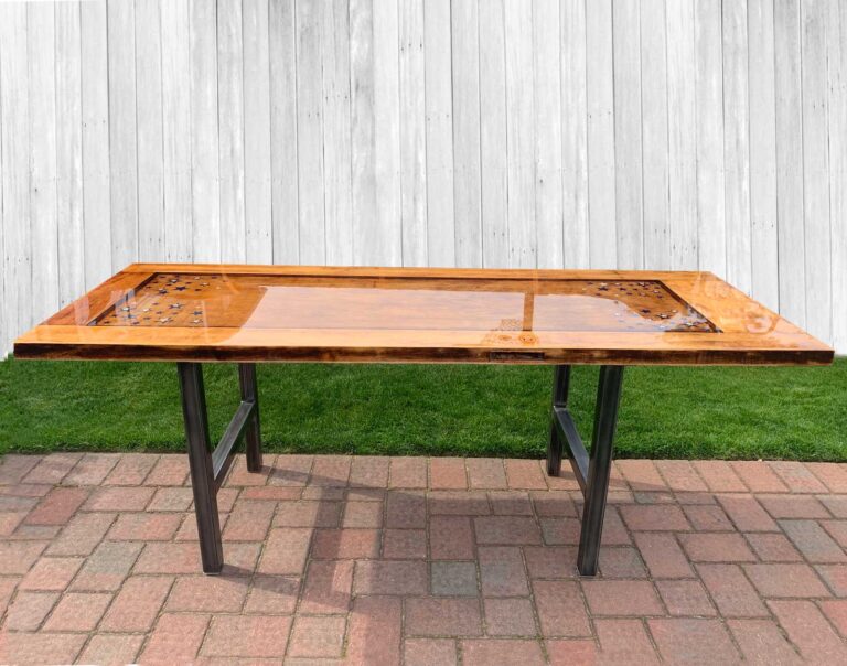 old door turned dining table