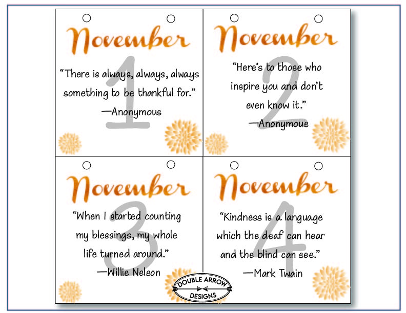 November calendar 1-4 with inspirational quotes