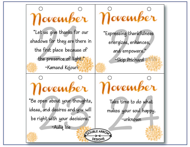 November 21-24 Calendar with inspirational quotes