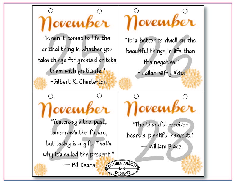 November 25-28 Calendar with inspirational quotes