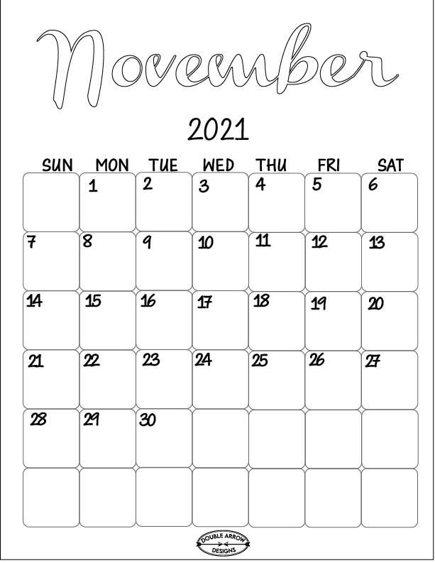 November 2021 Calendar Printable- let's be Thankful! - Double Arrow Designs