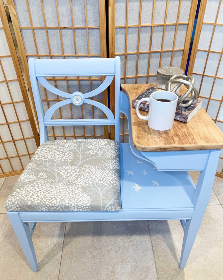 blue painted telephone chair