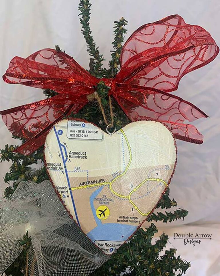 nyc subway ornament heart shape with red ribbon bow