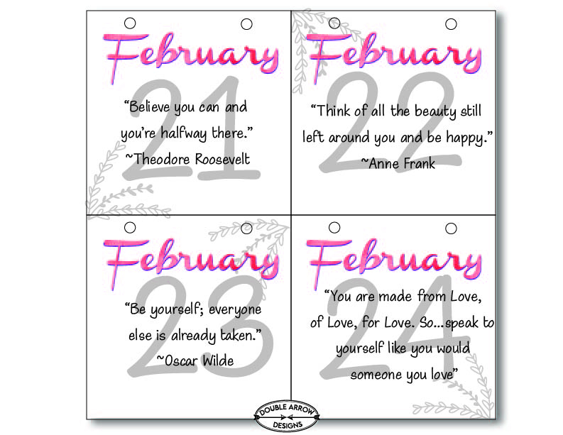 February inspirational calendar page. February 21st to the 24th.