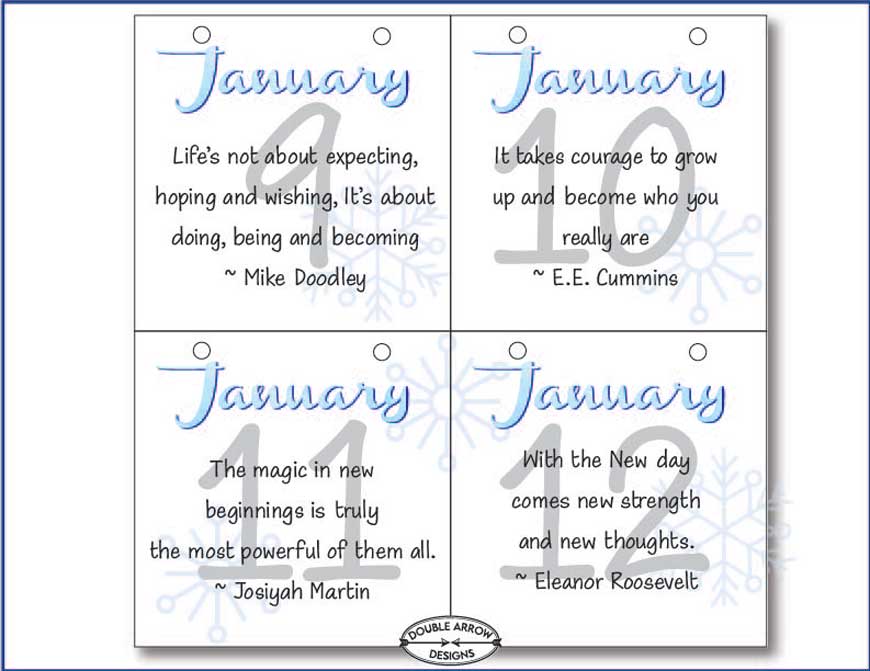 January inspirational calendar for January 9th to January 12th.