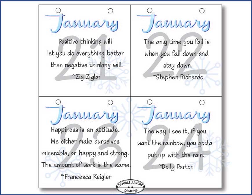 January inspirational calendar for January 21st to January 24th.