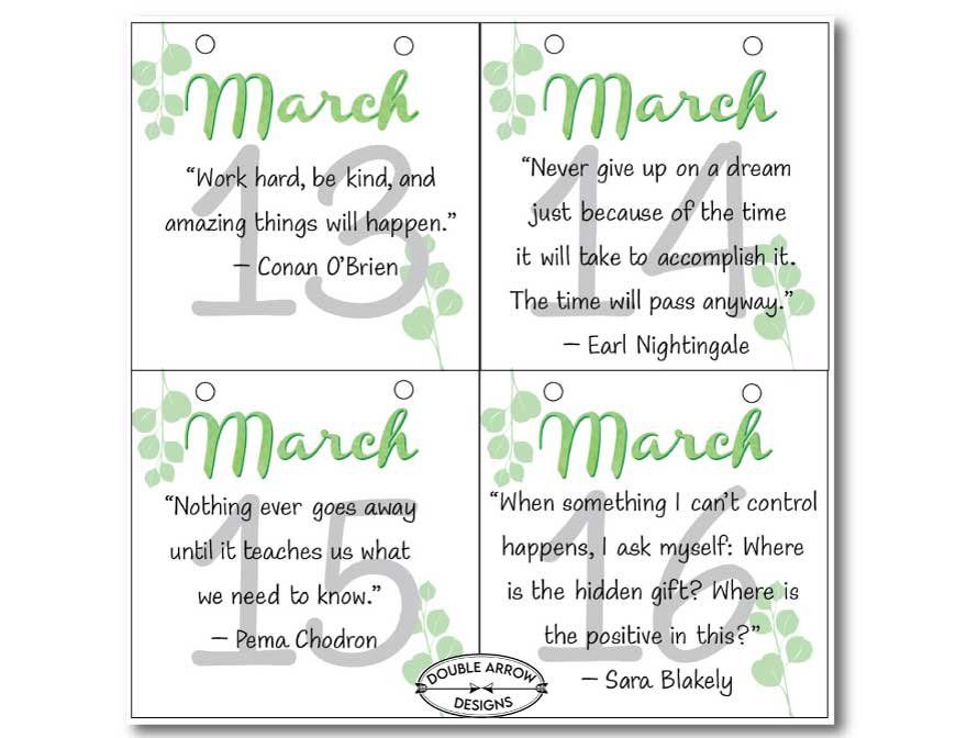 Calendar Download For March days- 13-16 with motivational quotes for each day.