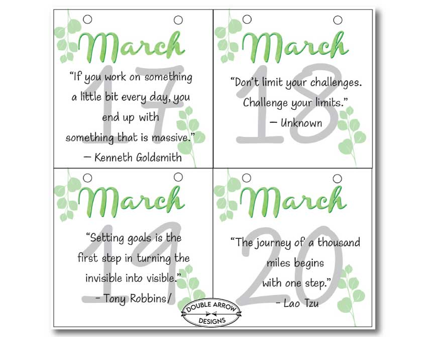 Calendar Download For March days- 17-20 with motivational quotes for each day.