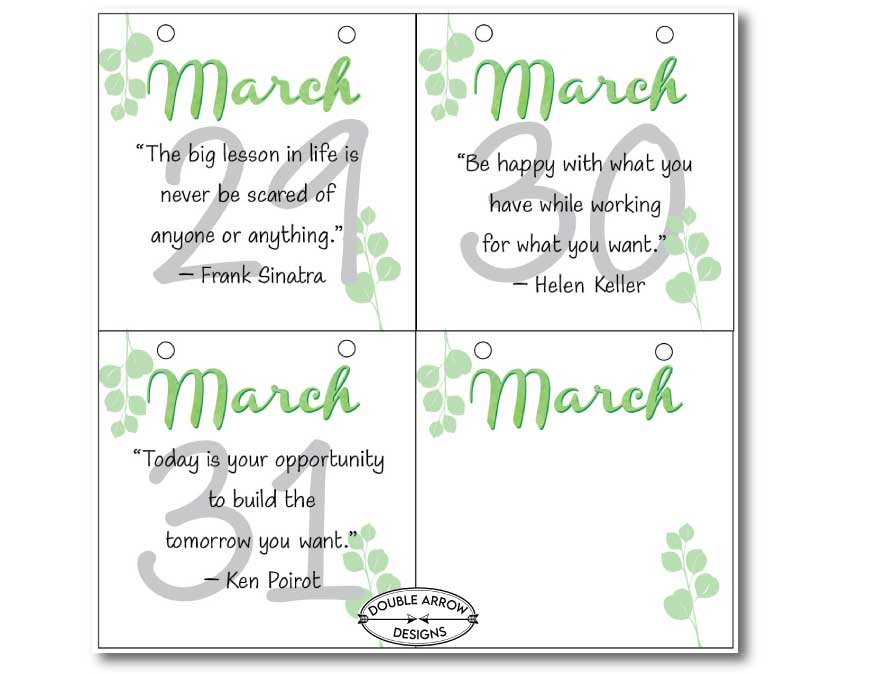Calendar Download For March days- 29-31 with motivational quotes for each day.