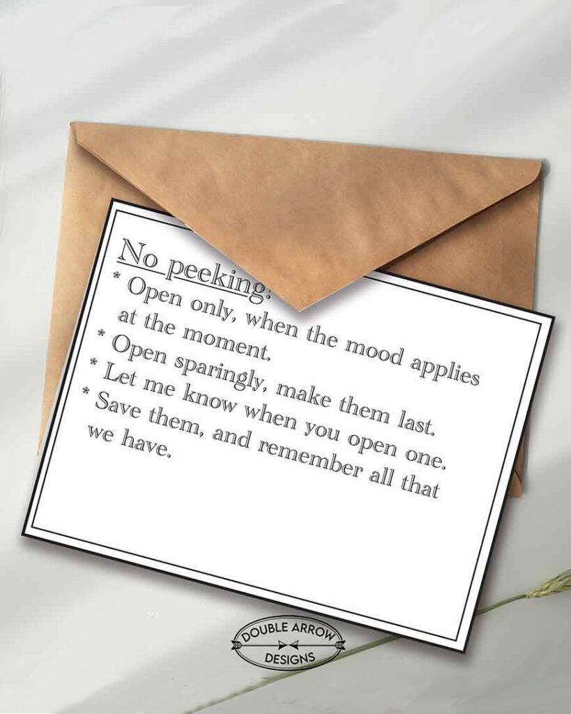 rules typed out with an envelope for open when letters