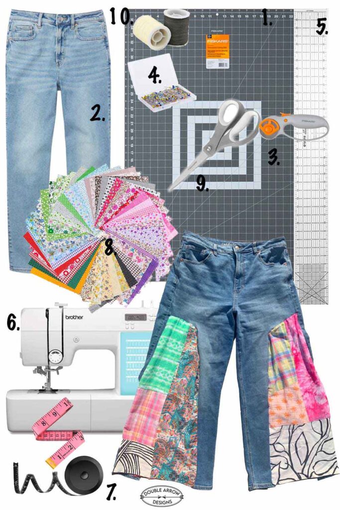 supplies needed for diy patchwork jeans