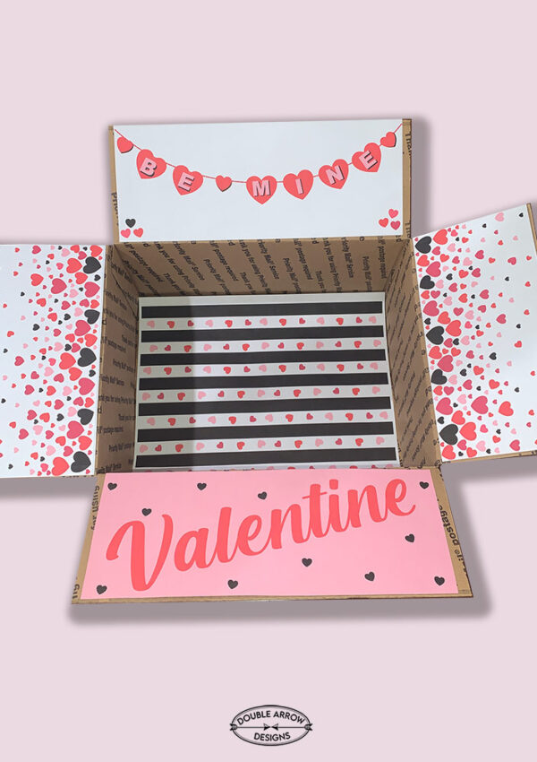 valentine day package with printed labels be mine, valentine with hearts