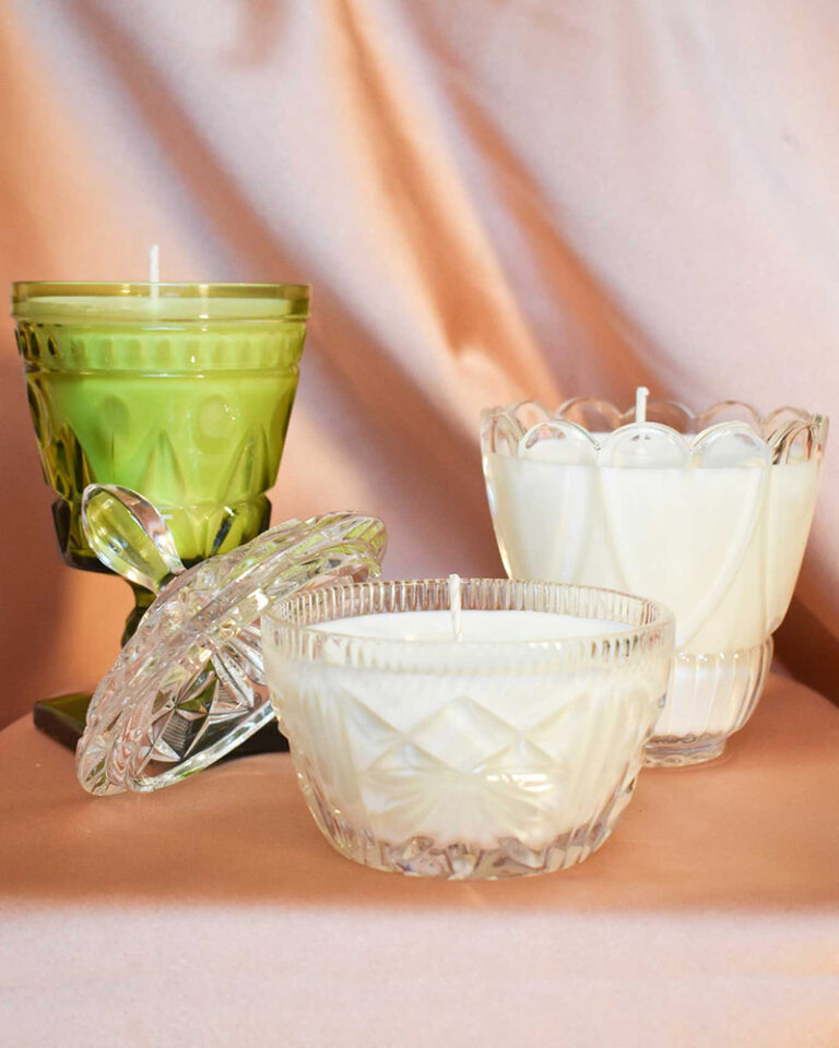 vintage candles in glassware
