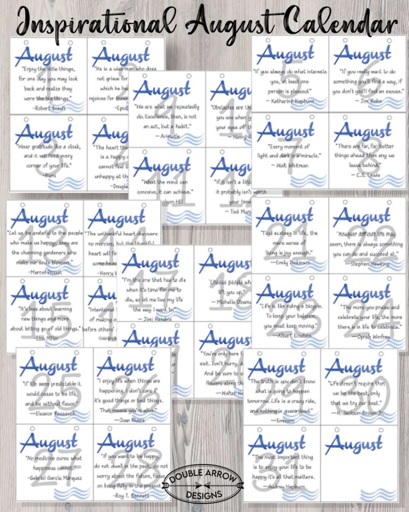 all August Calendar Printable quote pages 