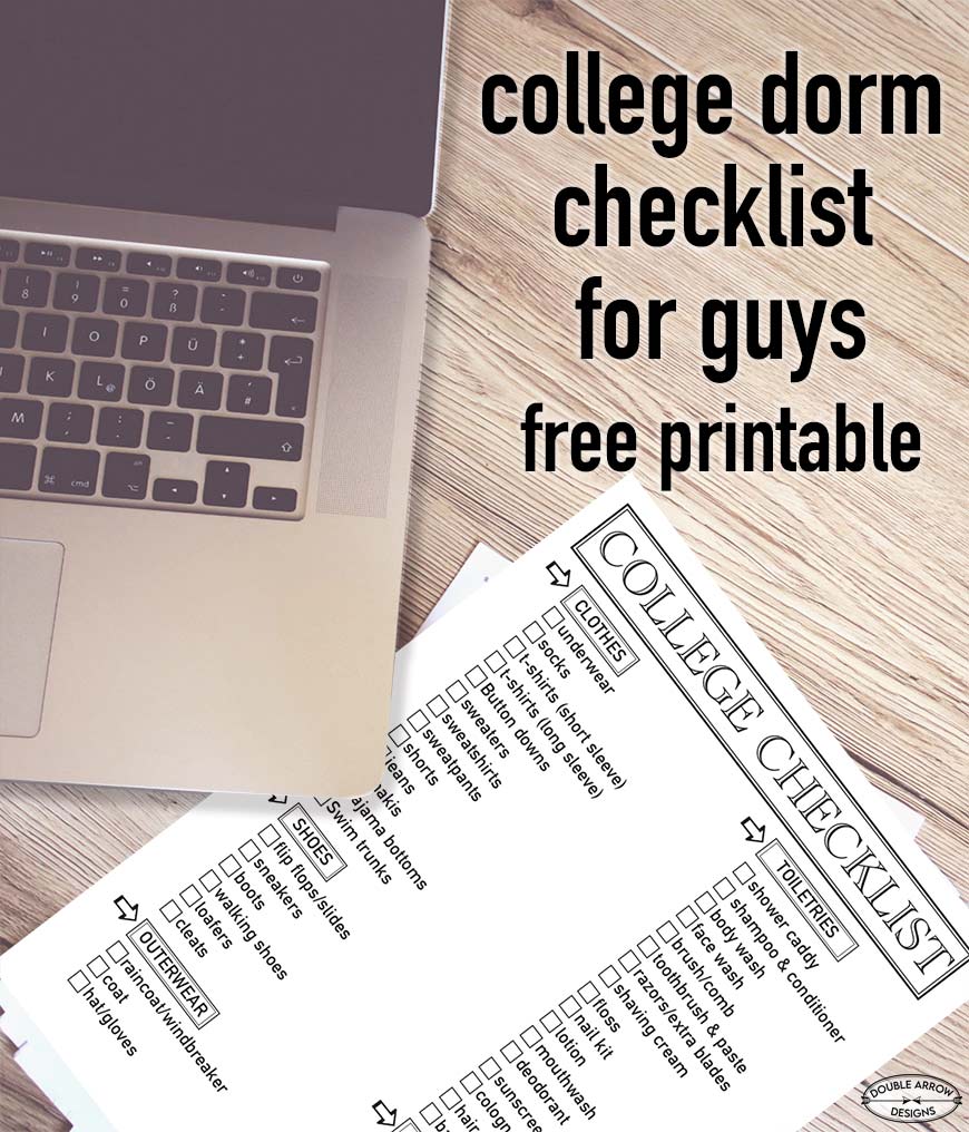 college dorm checklist for guys free printable next to a laptop