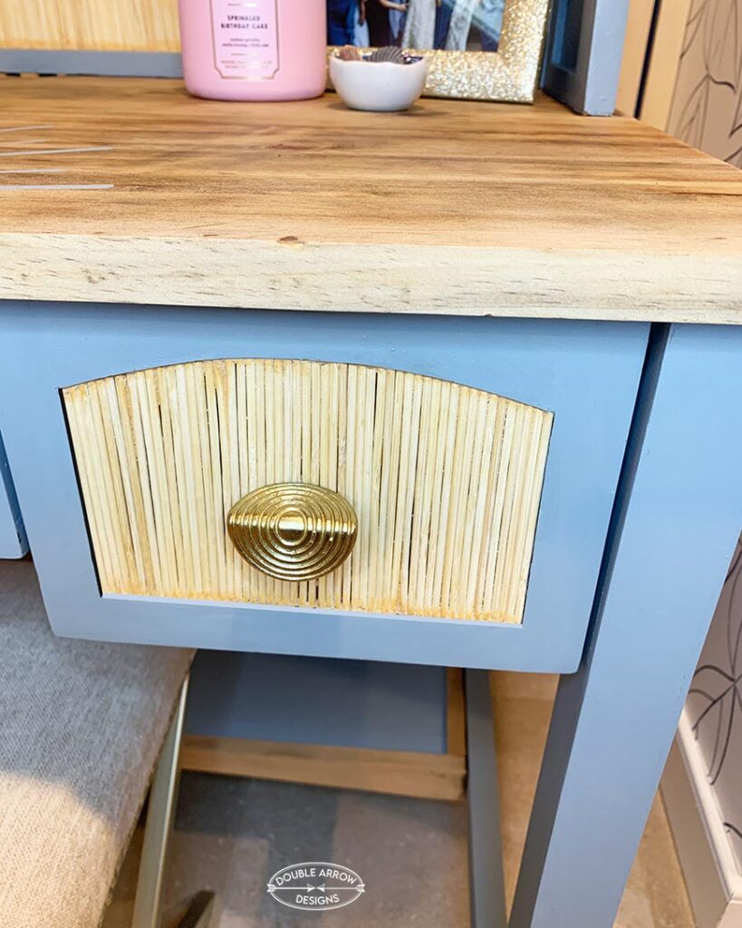 desk drawer with bronze disc pulls