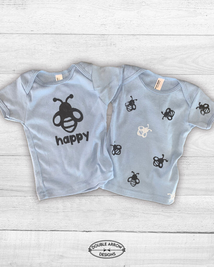 kids diy kids tees screen printed bee with word happy and allover stamped bees