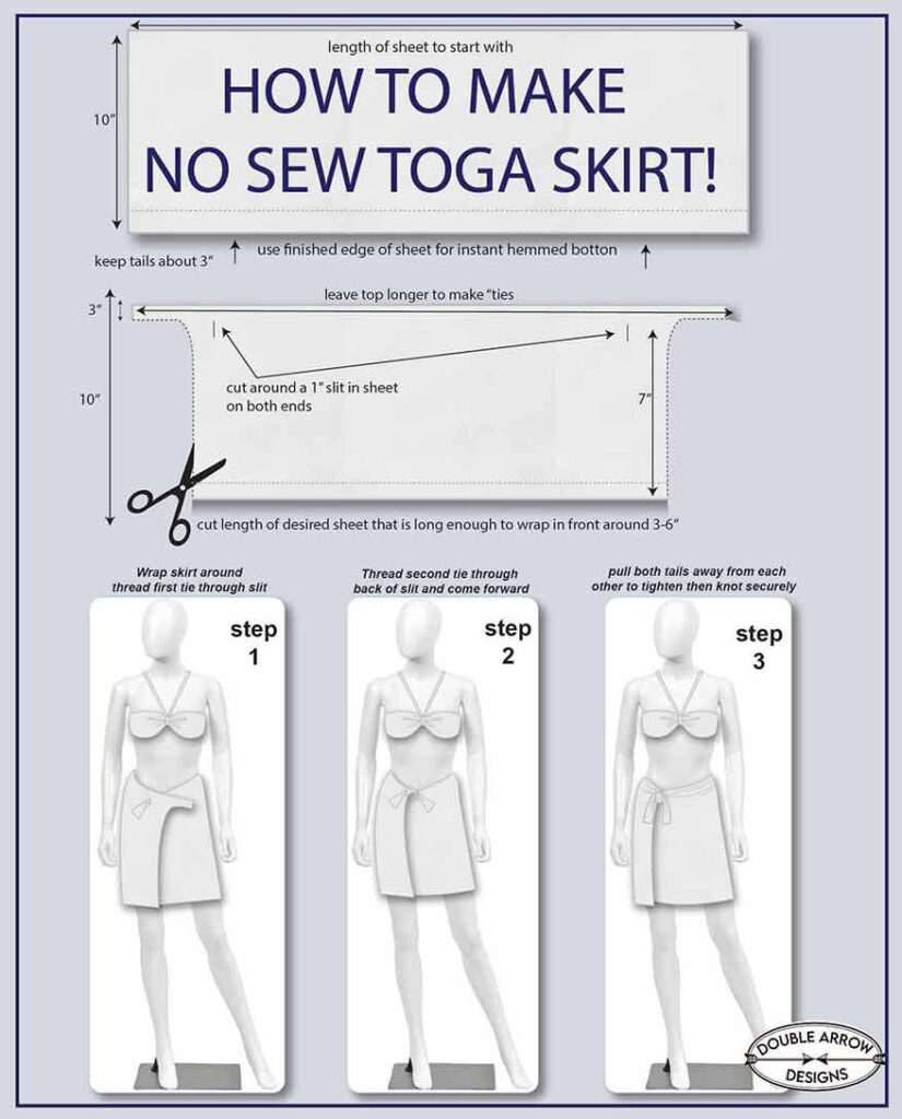 No Sew Halloween Toga Costumes instructions on how to make a no sew toga skirt