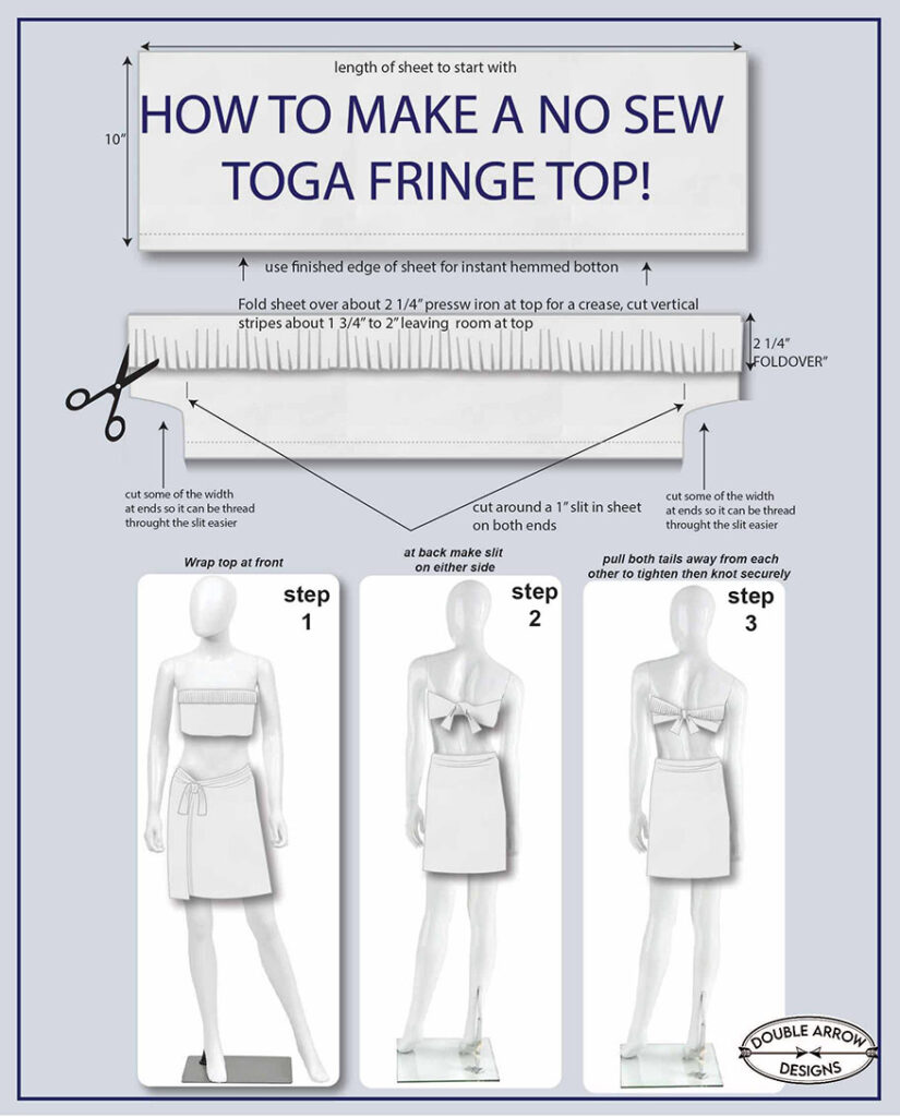 No Sew Halloween Toga Costumes instructions on how to make a no sew toga fringe top