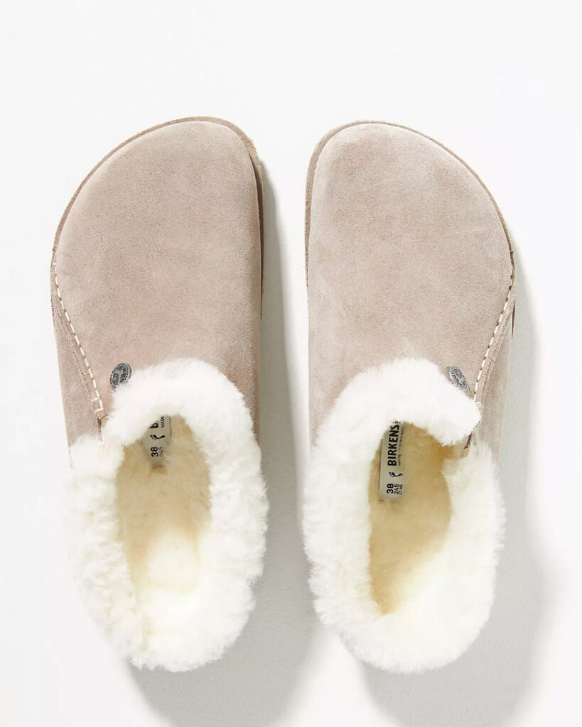 birkenstock slippers in tan and white shearling detail. Best Slippers To Wear At Home