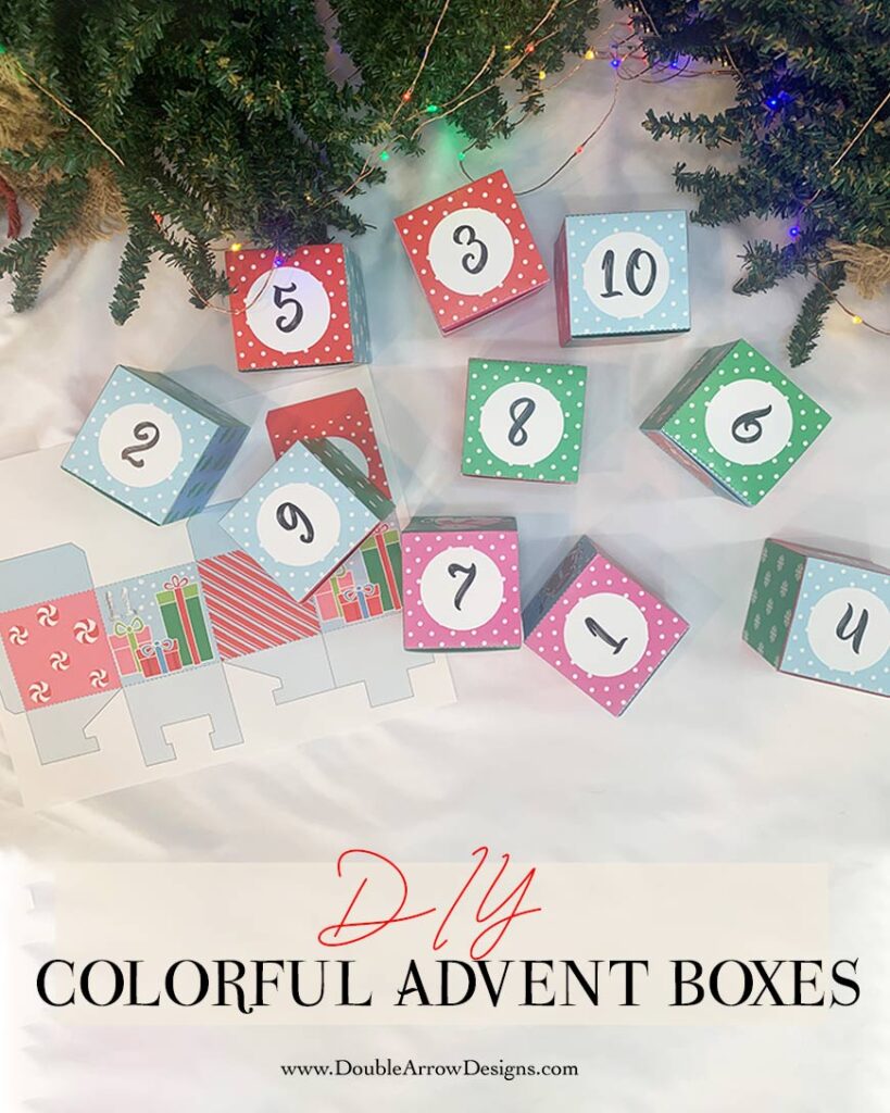 completed advent boxes under the tree