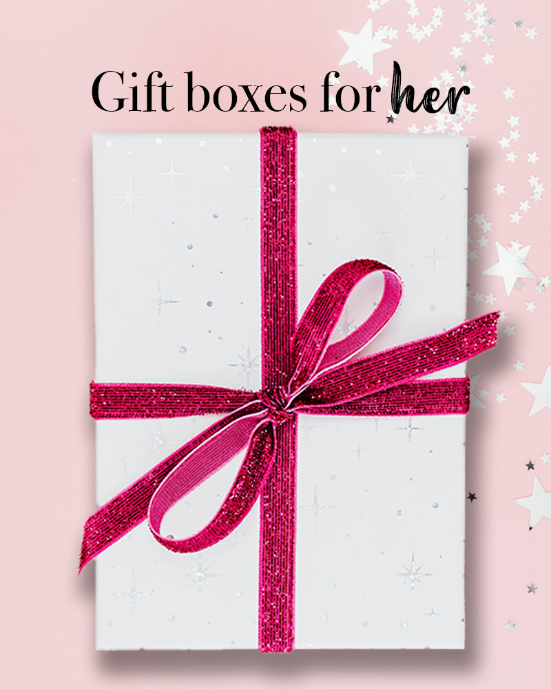 gift box for her with a white box and pink bow