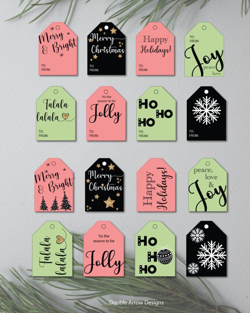 colored christmas tags