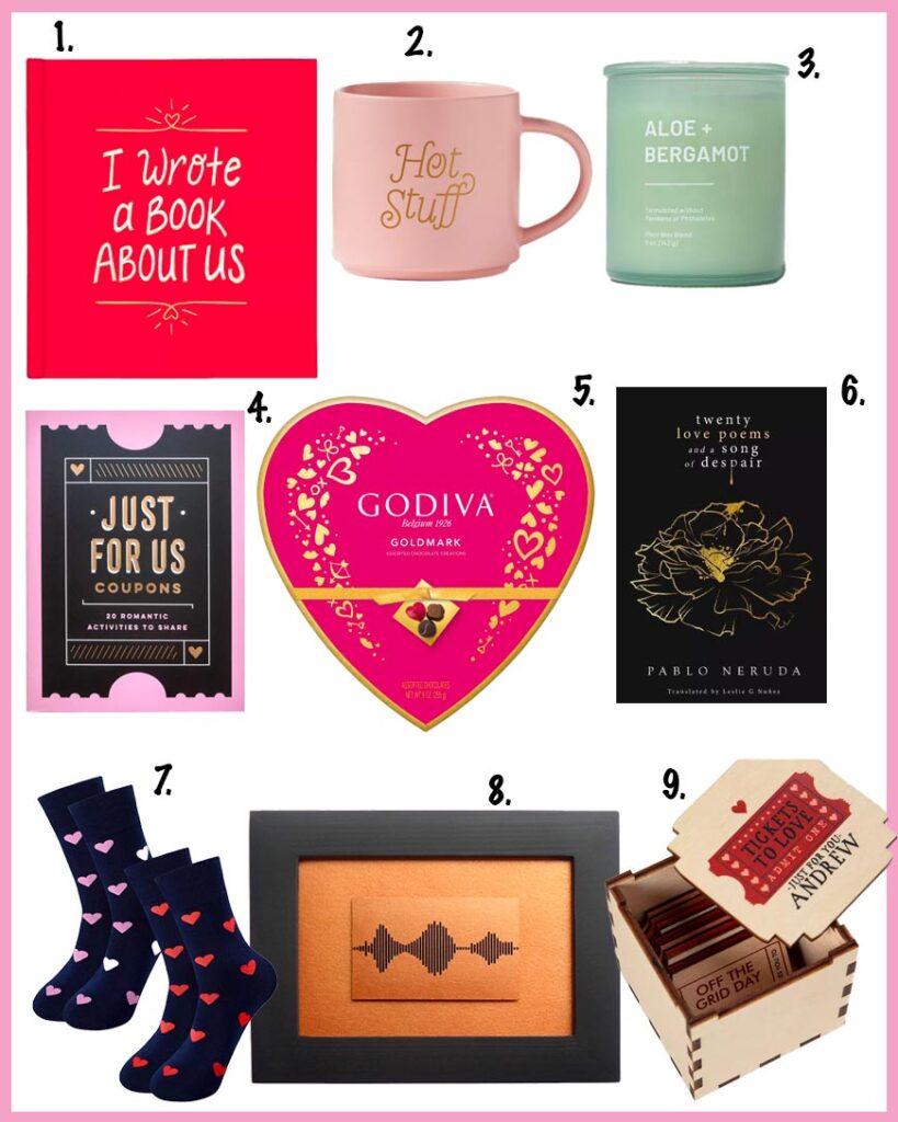 valentines day care package gift ideas books,mug, candle, coupons chocolate, socks 