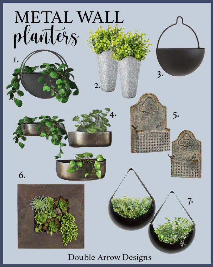 Metal wall planters in different metal finsihes and shapes