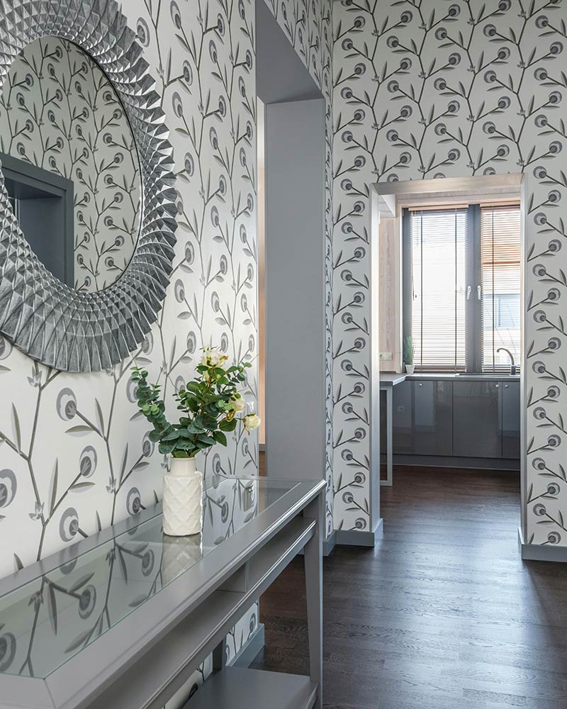 peel and stick wallpaper in entry way